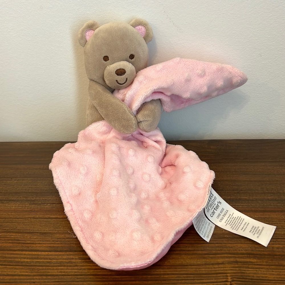 Carter's Child of Mine Baby Tan Bear Minky Dot Pink Security Blanket Lovey